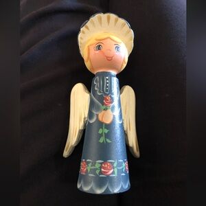 Vtg OOAK Tole Painted Russian Standing Angel Figure Hand Painted/Crafted Signed